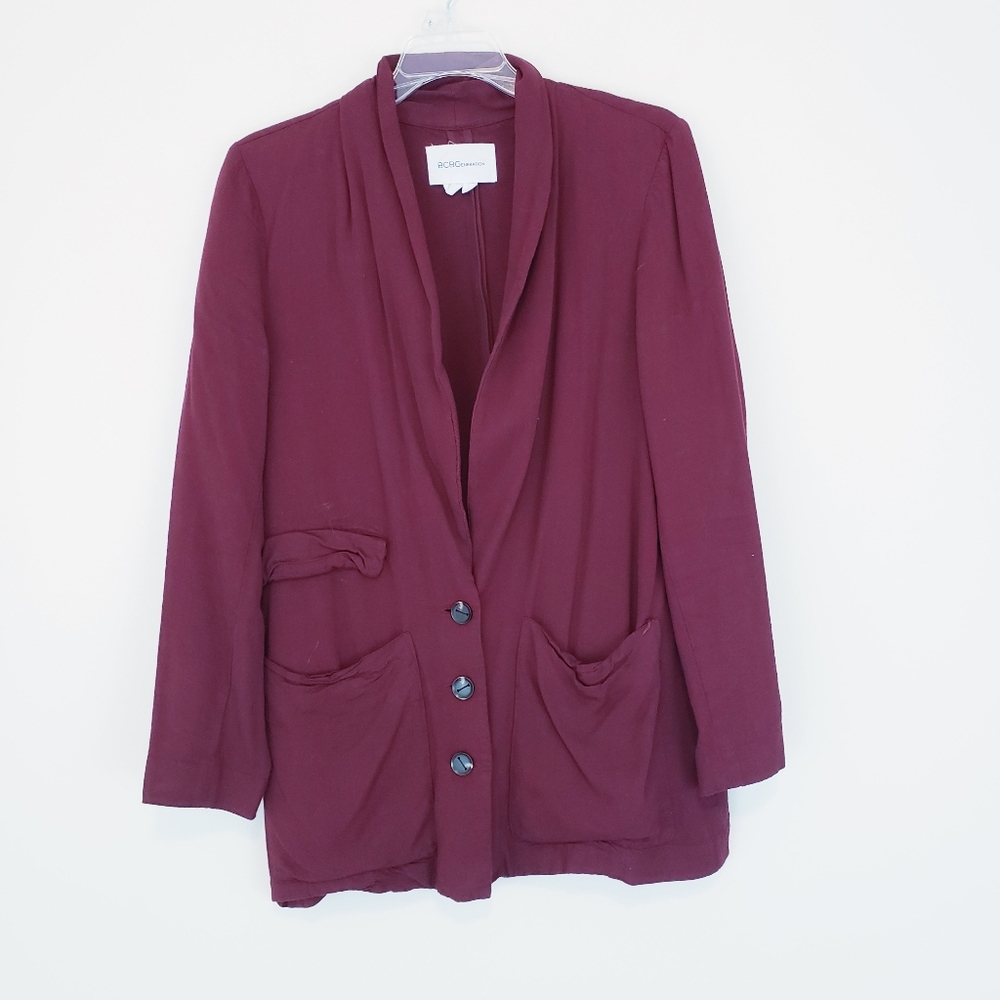 BCBGeneration Burgundy Knit Blazer Jacket Rosewood Size Medium Dark Red